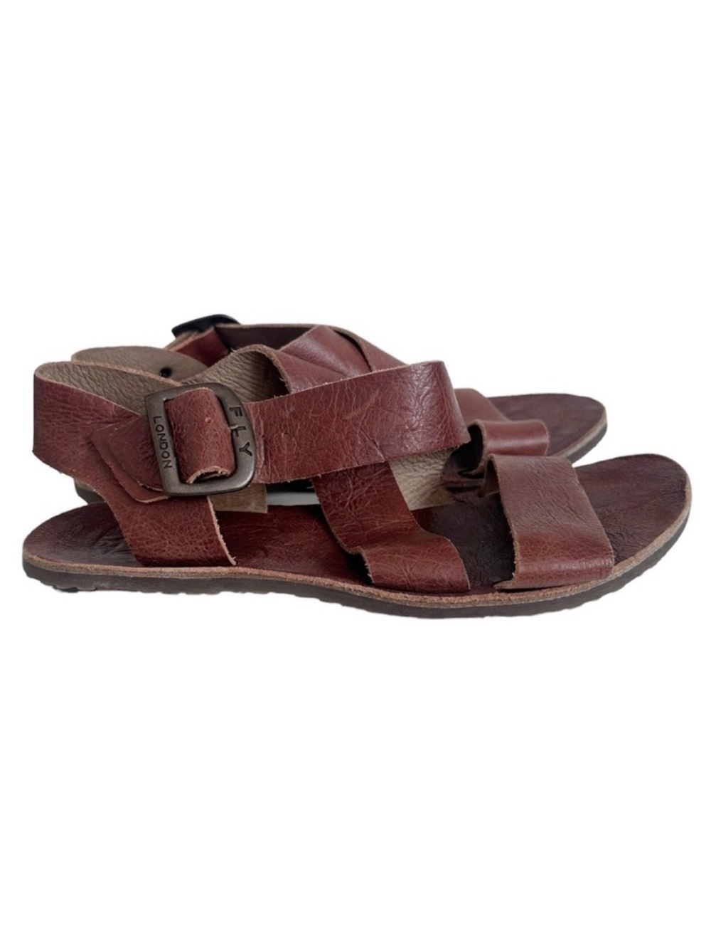 Fly London Brown Leather Flat Sandals